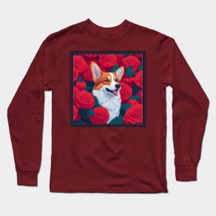 Dogs, corgi and flowers, dog, style vector (red version corgi) Long Sleeve T-Shirt